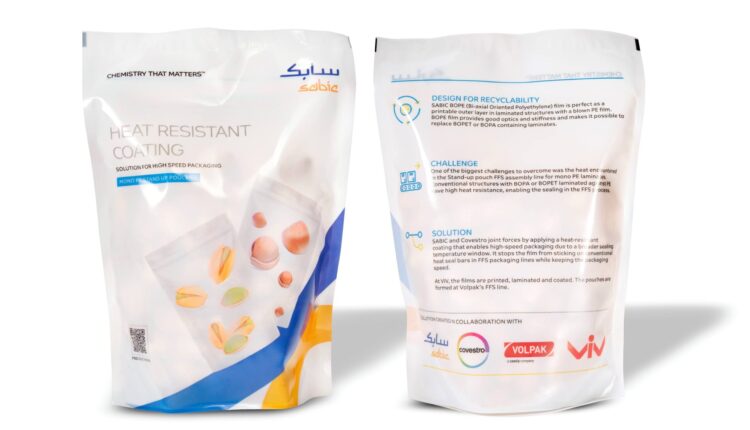 Covestro has developed a heat-resistant coating for monomaterial stand-up pouches that enables easier single-stream recycling of these packages. The coating was developed for stand-up pouches made of biaxially oriented polyethylene (SABIC BOPE). Both companies plan to further improve and eventually commercialize the packaging.